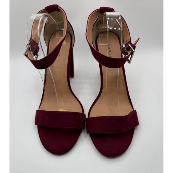 Torrid Pumps Womens Size 11WW Burgundy Two Strap Tapered Open Toe Heeled Sandals - Picture 2 of 16